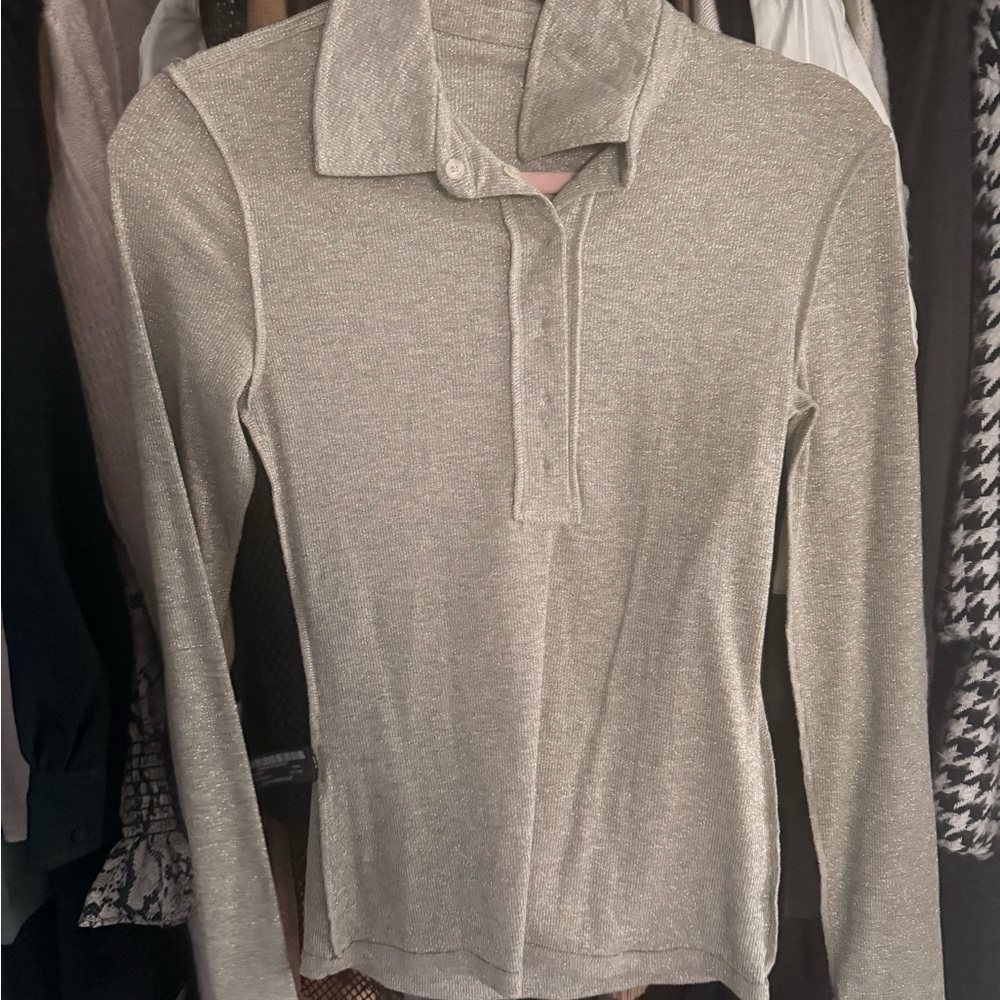 Zara Silver Shimmer Long-Sleeve Polo